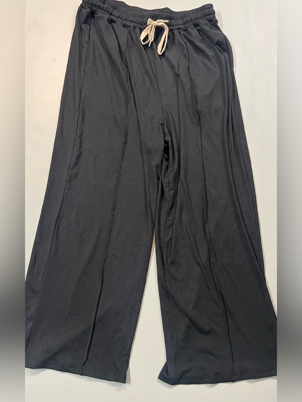 Cider Ribbed Wide Leg Lounge Pants Black Drawstring Pull On Plus Size 0XL